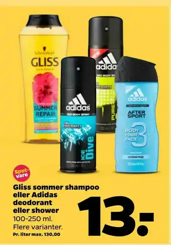 Netto Gliss sommer shampoo eller Adidas deodorant eller shower tilbud