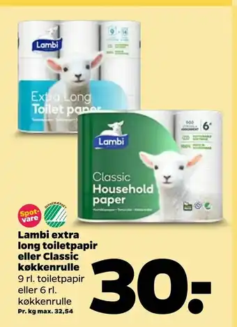 Netto Lambi extra long toiletpapir eller Classic køkkenrulle tilbud