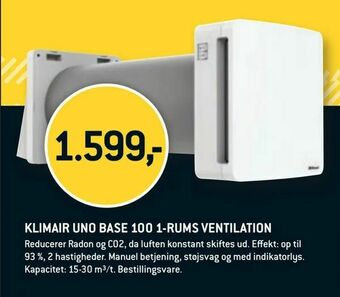 XL-BYG Klimair uno base 100 1-rums ventilation tilbud