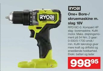 Bauhaus One+ Bore-/ skruemaskine m. slag 18V tilbud