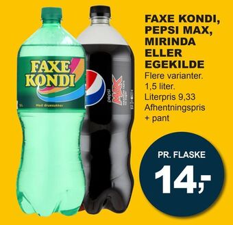 Let-Køb Faxe kondi, pepsi max, mirinda eller egekilde tilbud