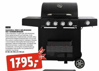 jem & fix Gasgrill med 4 brændere og 1 sidebrænder tilbud