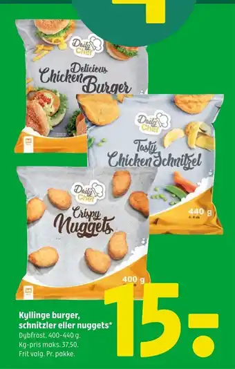 Coop 365 Kyllinge burger, schnitzler eller nuggets tilbud