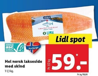 Lidl Hel norsk lakseside m. skind tilbud