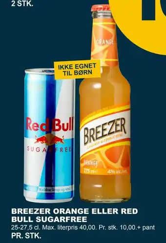 Let-Køb Breezer orange eller red bull sugarfree tilbud