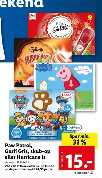 Lidl Paw patrol, gurli gris, skub-op eller hurricane is tilbud