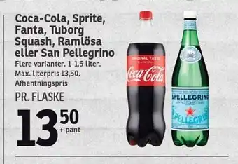 Coca-cola, sprite, fanta, tuborg squash, ramlösa el. san pellegrino