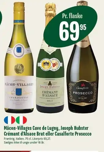 Min Købmand Macon-villages cave de lugny, joseph hubster cremant d'alsace brut el. casalforte prosecco tilbud