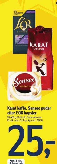 Føtex Karat kaffe, senseo puder eller l'or kapsler tilbud