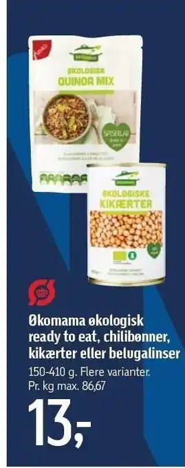 Føtex Økomama øko ready to eat, chilibønner, kikærter el. belugalinser tilbud