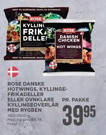 MENY Rose danske hotwings, kyllingefrikadeller el. ovnklare kyllingeoverlår m. rygben tilbud