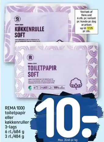 REMA 1000 Rema100 toiletpapir el. køkkenruller 3 lags tilbud