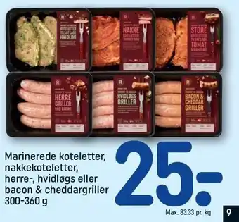 REMA 1000 Marinerede koteletter, nakkekoteletter, herre-hvidløgs el. bacon & cheddargriller tilbud