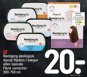 REMA 1000 Rønbjerg økologisk dansk flødeis i bæger el. ispinde tilbud