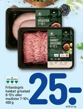 Frilandsgris hakket grisekød 8-12% el. medister 7-10%