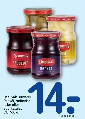 REMA 1000 Beauvais survarer, rødkål, rødbeder, asier el. agurkesalat tilbud