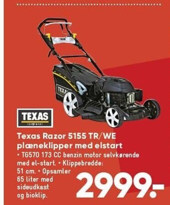 Bilka Texas razor 5155 tr/we plæneklipper med elstart tilbud