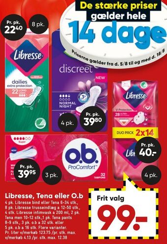 Bilka Libresse, tena eller o.b tilbud