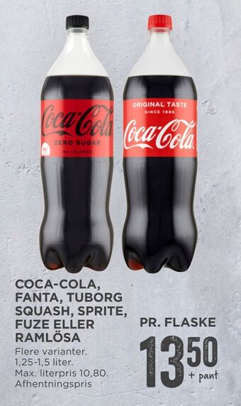 MENY Coca-cola, fanta, tuborg squash, sprite, fuze eller ramlösa tilbud
