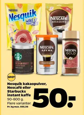 Netto Nesquik kakaopulver, nescafé eller starbucks instant kaffe tilbud