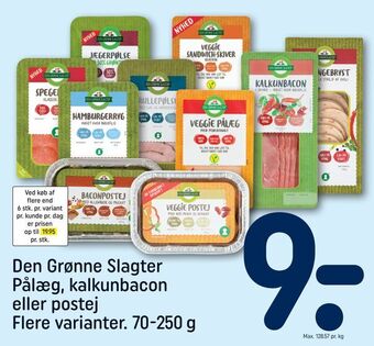 REMA 1000 Den grønne slagter pålæg, kalkunbacon eller postej tilbud
