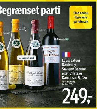Føtex Louis latour santenay, savigny beaune eller château camensac 5. cru tilbud