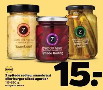 Z syltede rødløg, sauerkraut el. burger sliced agurker