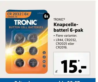 Lidl Tronic Knapcelle-Batteri 6-Pak tilbud