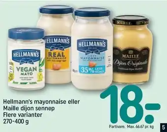 REMA 1000 Hellmann's mayonnaise el. maille dijon sennep tilbud