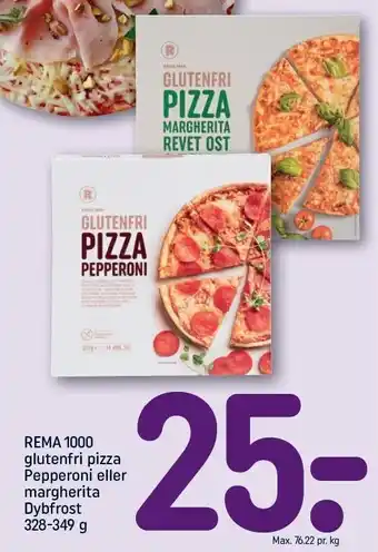 REMA 1000 Rema1000 glutenfri pizza pepperoni el. margherita. dybfrost tilbud