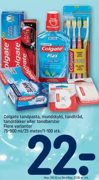 Colgate tandpasta, mundskyld tandtråd, tandstikker el. tandbørste