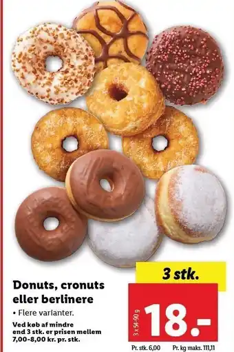 Lidl Donuts, cronuts el. berlinere 3 stk. tilbud