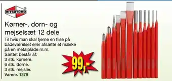 Kørner-, dorn- og mejselsæt 12 dele
