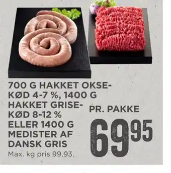 MENY 700g Hakket Okse-Kød 4-7% 1400g Hakket Grise Kød 8-12% Eller 1400g Medister Af Dansk Gris tilbud