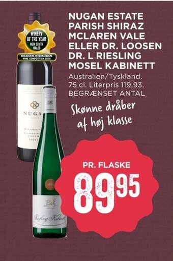 MENY Nugan Estate Parish Shiraz Mclaren Vale Eller Dr Loosen Dr l Riesling Mosel Kabinett tilbud