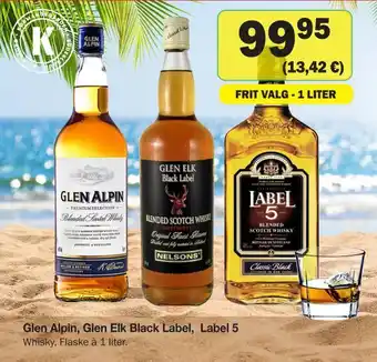 Købmandsgården Glen alpin, glen elk black label, label 5 tilbud