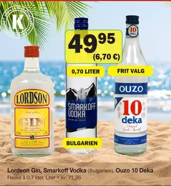Købmandsgården Lordson gin, smarkoff vodka, ouzo 10 deka tilbud