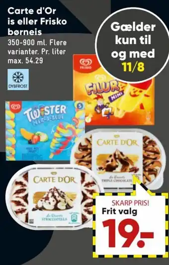 Bilka Carte d'Or is eller Frisko Børneis tilbud