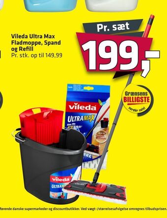 Fleggaard Vileda ultra max fladmoppe, spand og refill tilbud