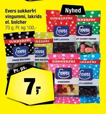 Evers sukkerfri vingummi, lakrids el. bolcher