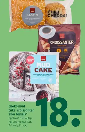 Choko mud cake, croissanter eller bagels