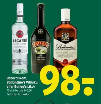 Coop 365 Bacardi rom, ballantine's whisky eller bailey's likør tilbud