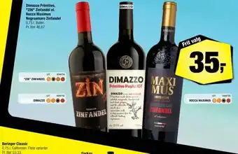 Calle Dimazzo primitivo, "zin" zinfandel el. rocca maximus negroamaro zinfandel tilbud