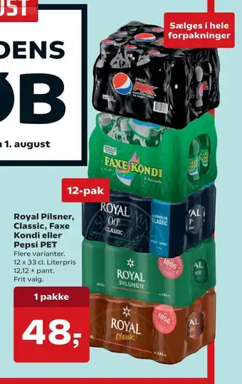 Dagli'Brugsen Royal pilsner, classic, faxe kondi eller pepsi pet tilbud