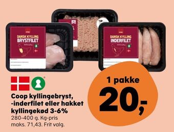 Kvickly Coop kyllingebryst, -inderfilet eller hakket kyllingekød 3-6% tilbud