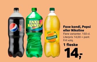 SuperBrugsen Faxe kondi, pepsi eller nikoline tilbud