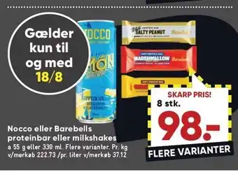 Bilka Nocco el. barebells proteinbar el. milkshakes tilbud