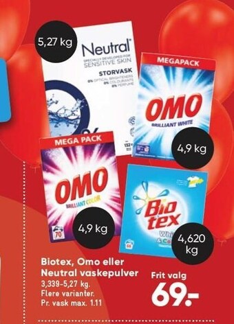 Bilka Biotex, omo el. neutral vaskepulver tilbud