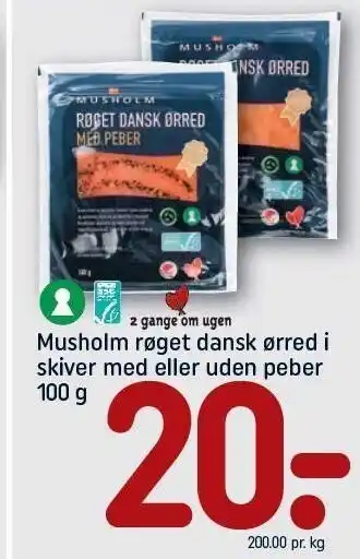 REMA 1000 Musholm røget dansk ørred i skiver m. el. uden peber tilbud
