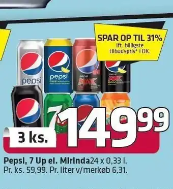 Fleggaard Pepsi, 7up el. mirinda 3 ks. tilbud